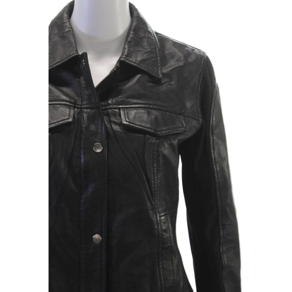 Anatomie Womens Basic Leather Jacket Black Button Long Sleeve Size S - Picture 2 of 5